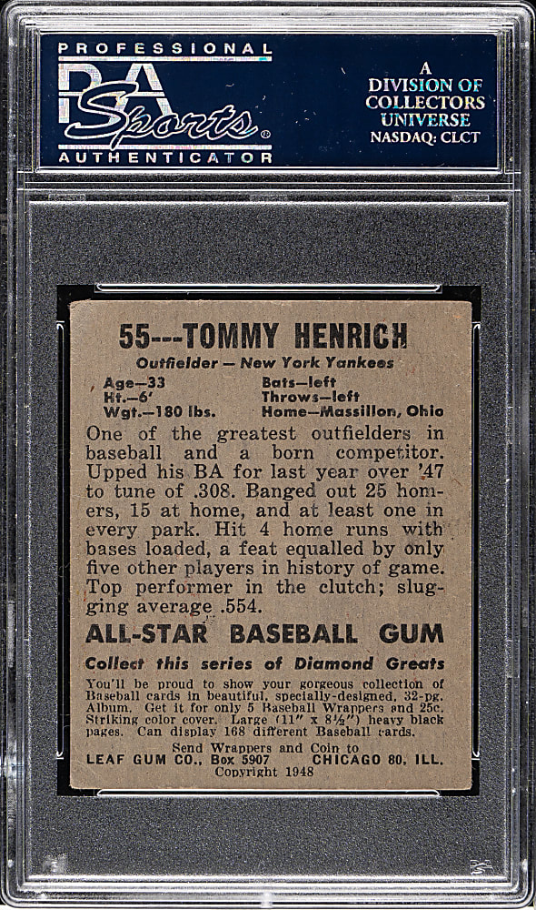 1948-1949 Leaf #55 Tommy Henrich Short Print PSA VG 3