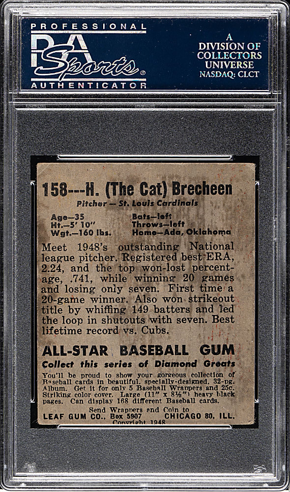 1948-1949 Leaf #158 Harry Brecheen Short Print PSA VG 3