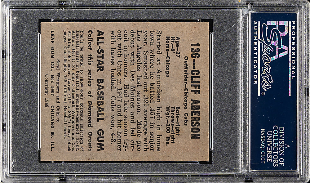 1948-1949 Leaf #136 Cliff Aberson Full Sleeves PSA EX 5
