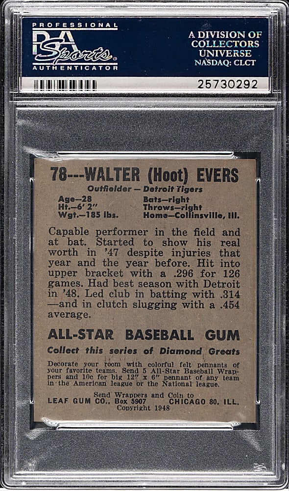 1948-1949 Leaf #78 Walter Evers Short Print PSA EX 5