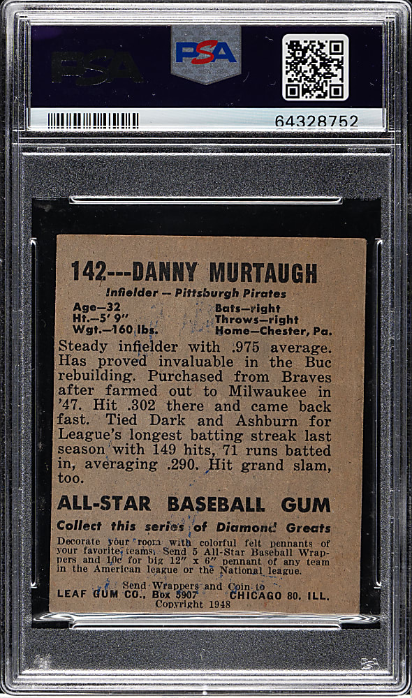 1948-1949 Leaf #142 Danny Murtaugh Short Print PSA EX 5