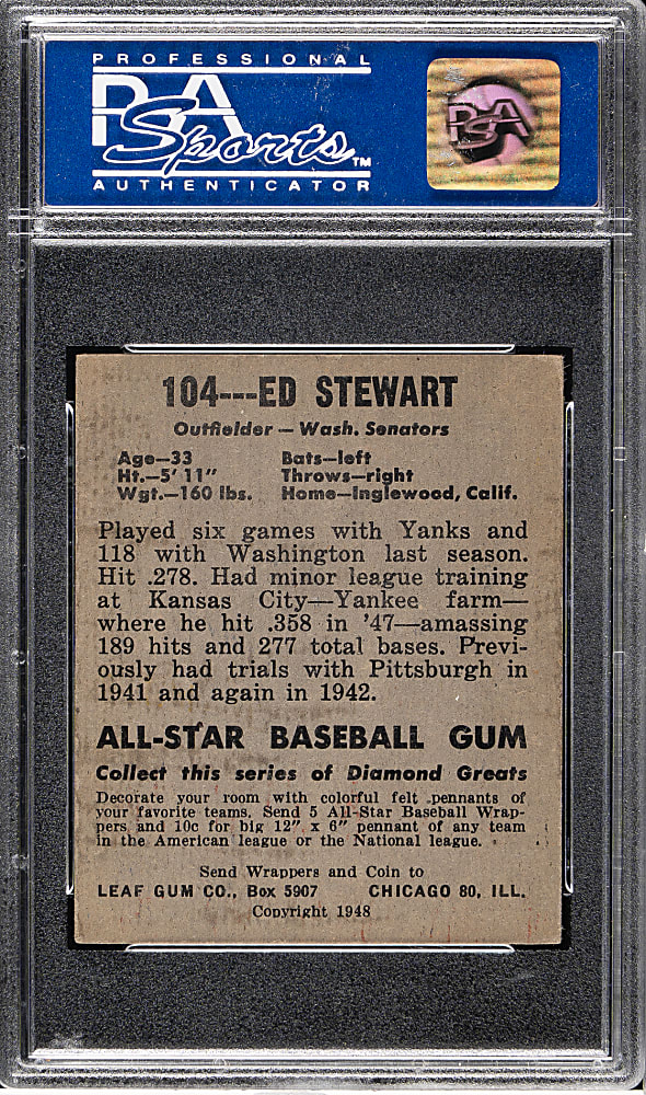 1948-1949 Leaf #104 Edward Stewart Short Print PSA EX 5