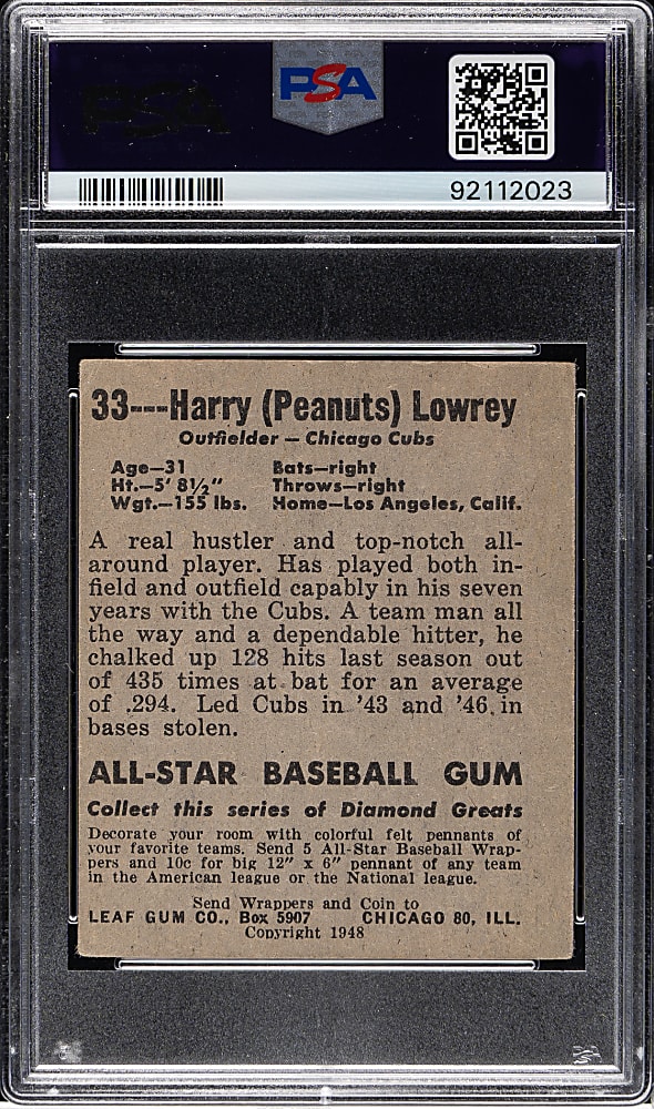 1948-1949 Leaf #33 Harry Lowrey Short Print PSA VG-EX 4