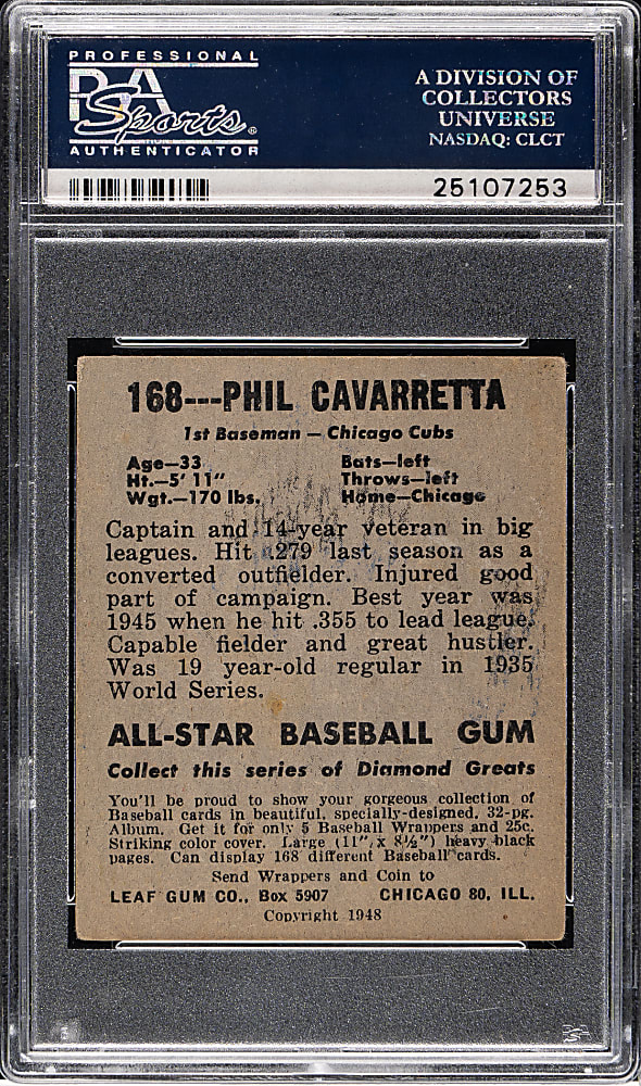 1948-1949 Leaf #168 Phil Cavaretta Short Print PSA VG-EX 4