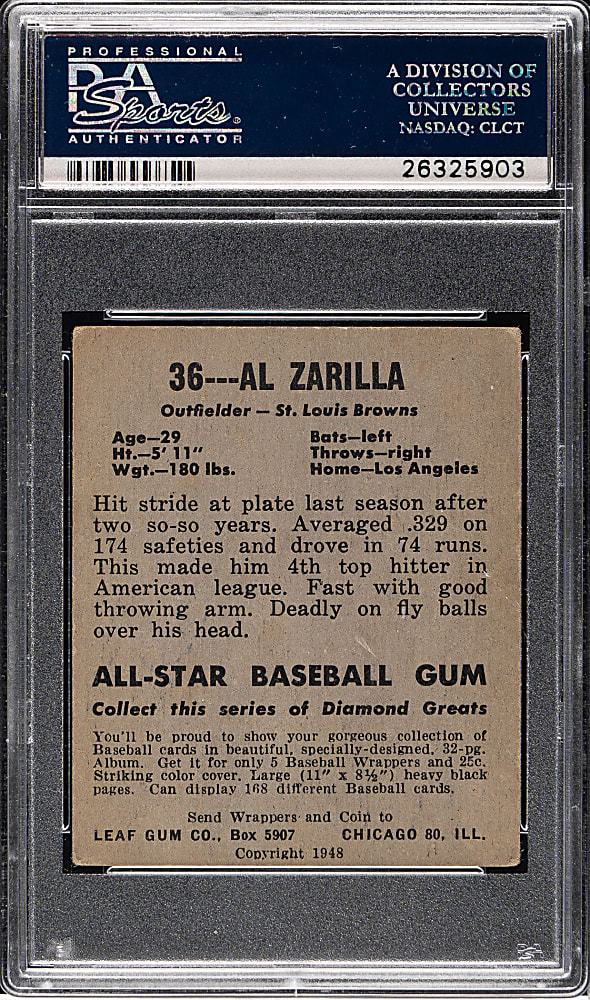 1948-1949 Leaf #36 Al Zarilla Short Short Print PSA VG-EX 4