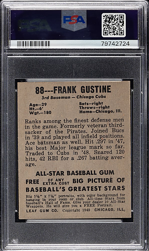 1948-1949 Leaf #88 Frank Gustine Short Print PSA VG-EX 4