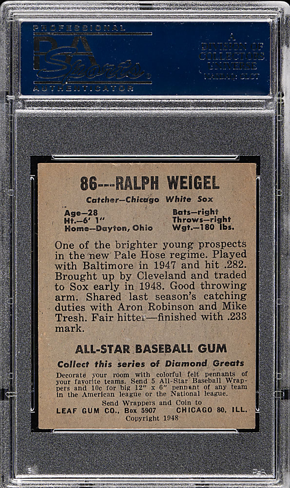 1948-1949 Leaf #86 Ralph Weigel PSA EX 5