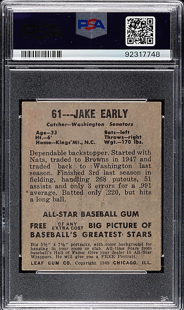 1948-1949 Leaf #61 Jake Early PSA EX 5