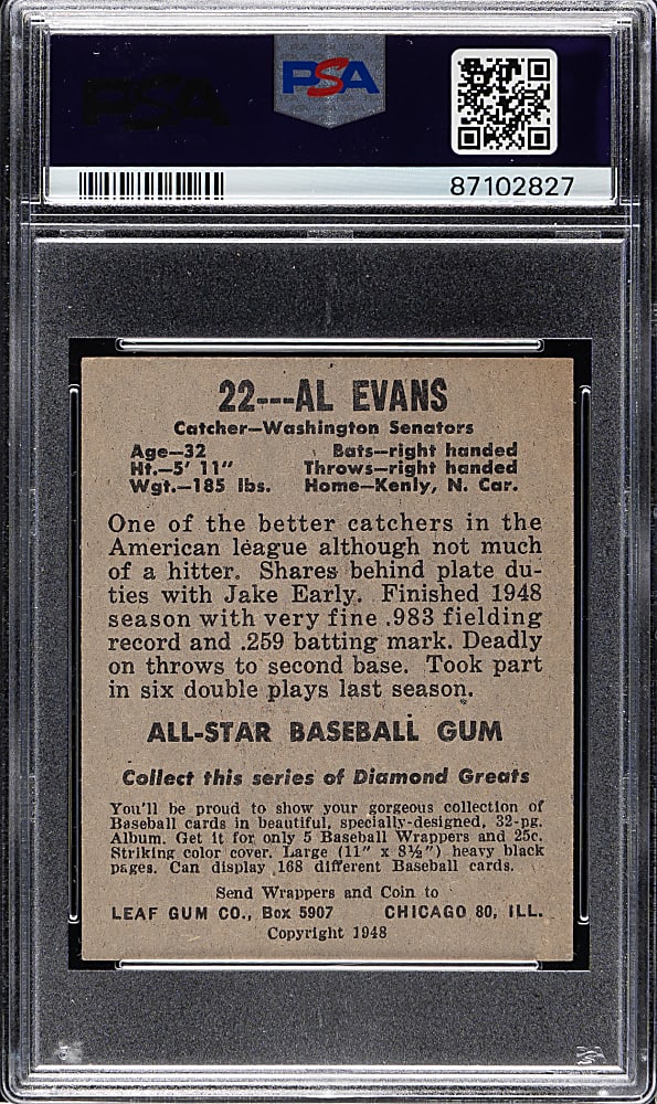 1948-1949 Leaf #22 Al Evans PSA VG-EX 4