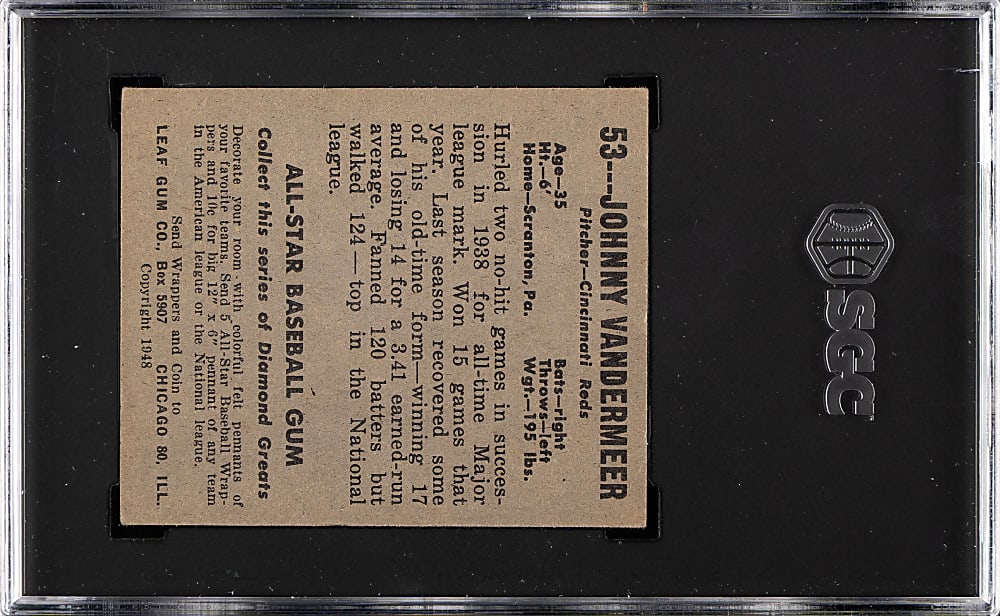 1948-1949 Leaf #53 John Vander Meer SGC VG/EX+ 4.5