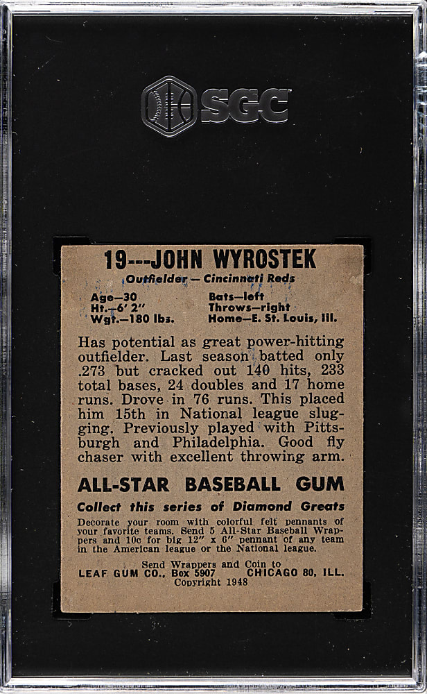 1948-1949 Leaf #19 John Wyrostek Short Print SGC VG 3