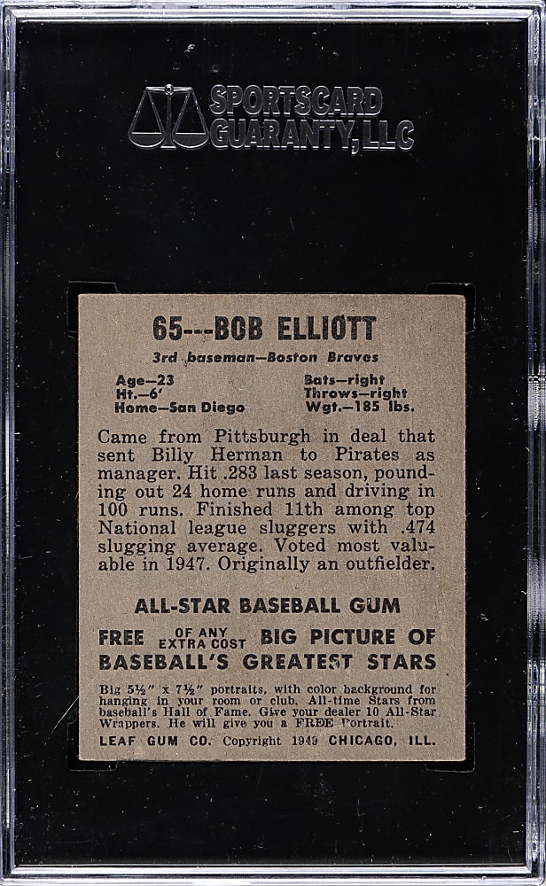 1948-1949 Leaf #65 Bob Elliot SGC EX/NM 80