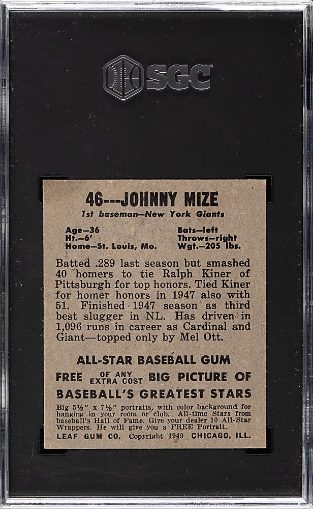 1948-1949 Leaf #46 Johnny Mize SGC EX/NM 6