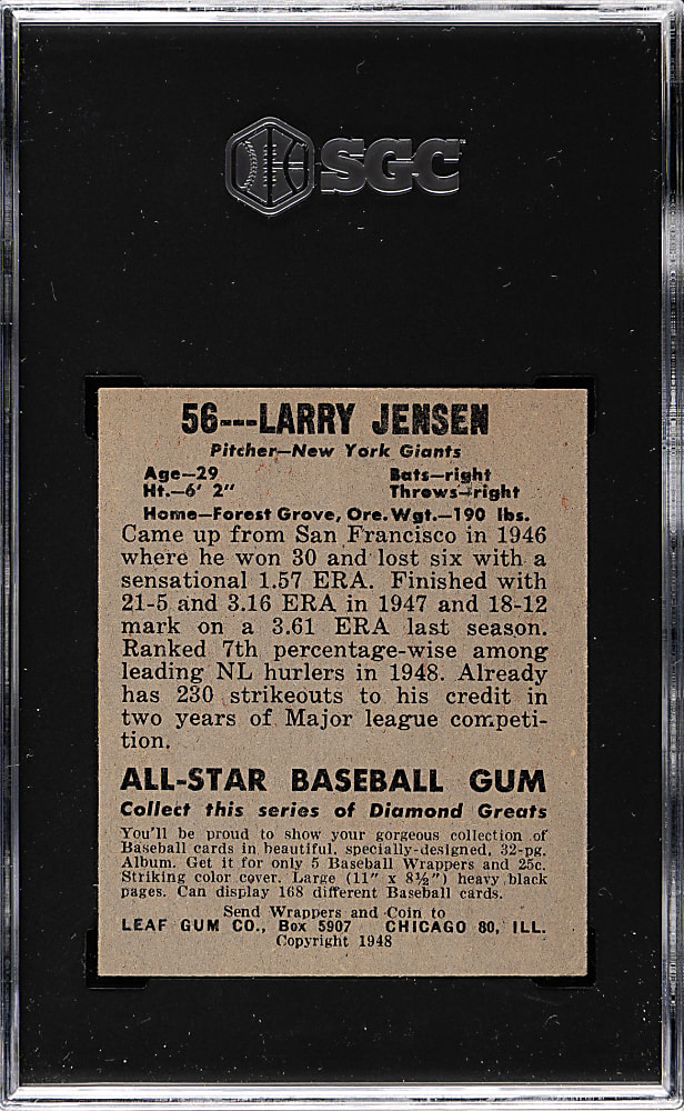 1948-1949 Leaf #56 Larry Jansen SGC EX/NM 6
