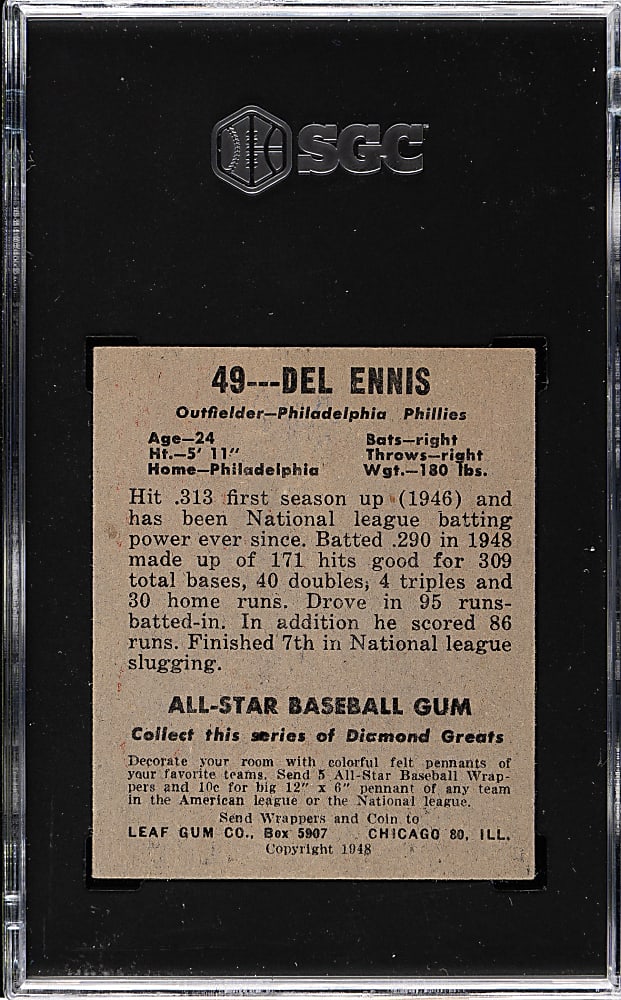 1948-1949 Leaf #49 Del Ennis SGC EX+ 5.5