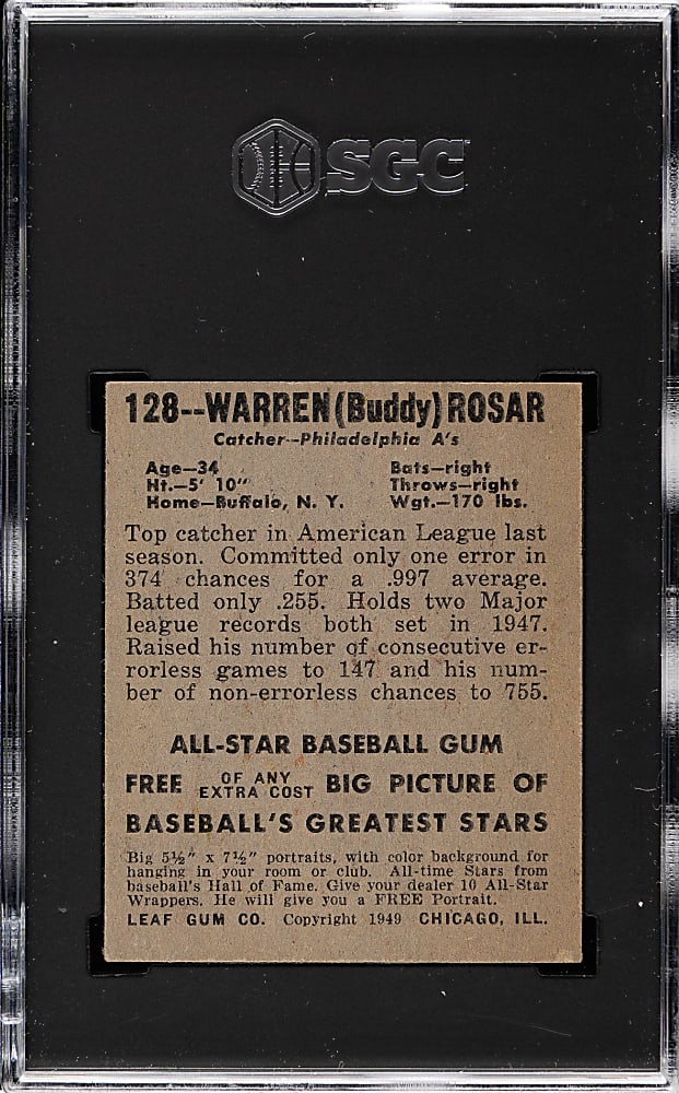 1948-1949 Leaf #128 Warren Rosar SGC EX 5