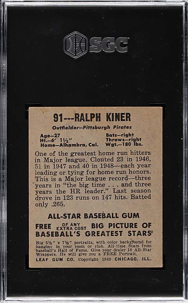 1948-1949 Leaf #91 Ralph Kiner Rookie SGC EX 5
