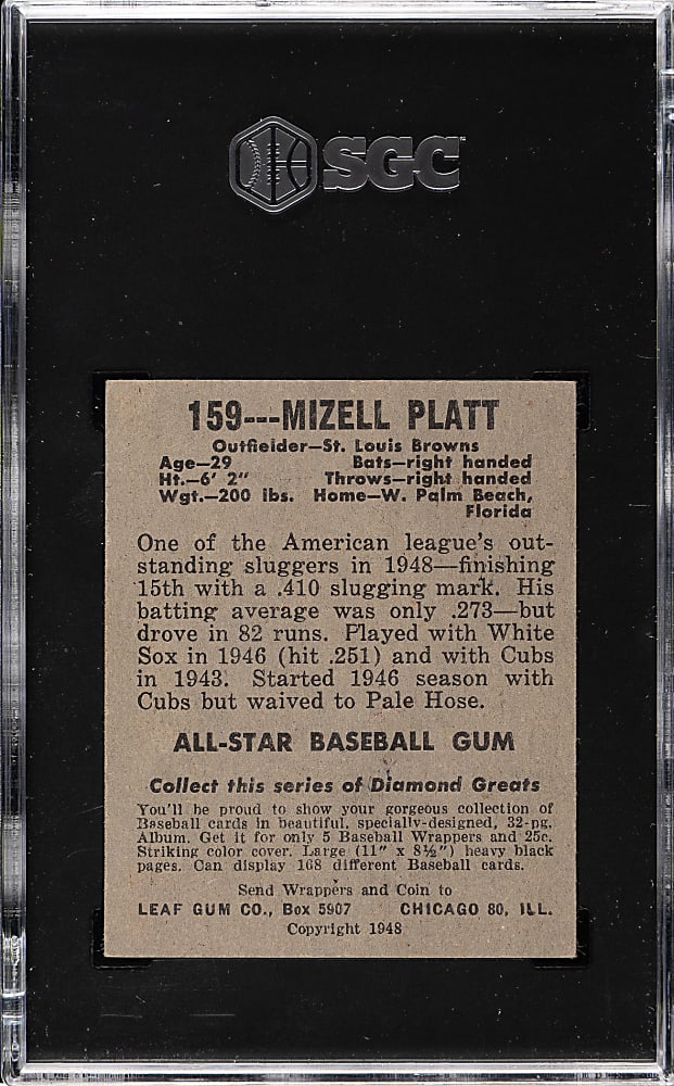 1948-1949 Leaf #159 Mizell Platt SGC EX+ 5.5