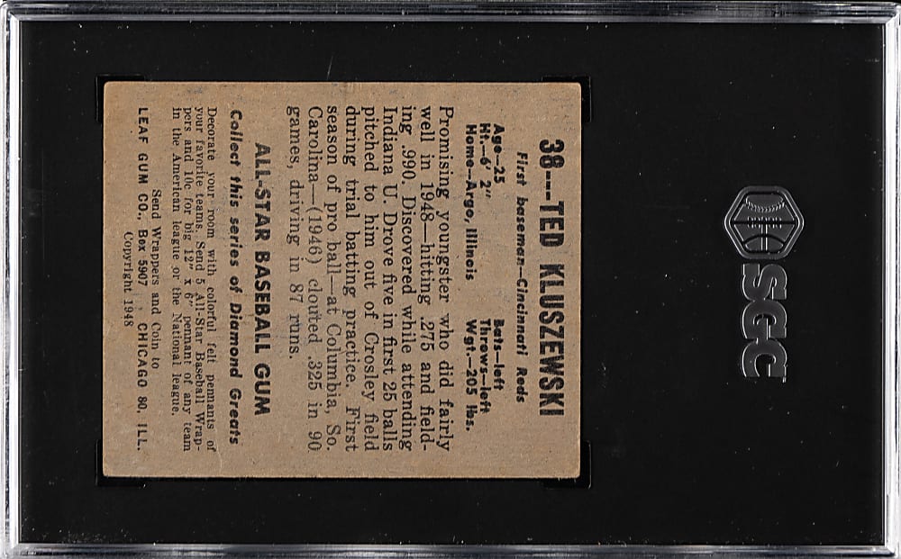 1948-1949 Leaf #38 Ted Kluszewski SGC VG/EX 4
