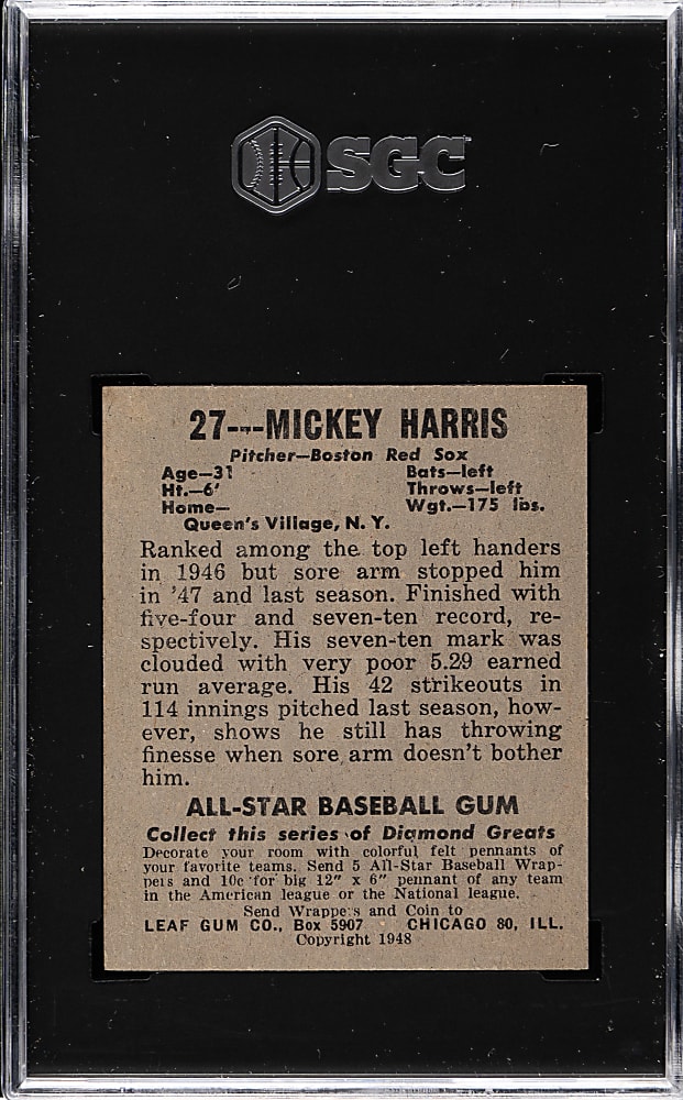 1948-1949 Leaf #27 Mickey Harris SGC NM/MT 8