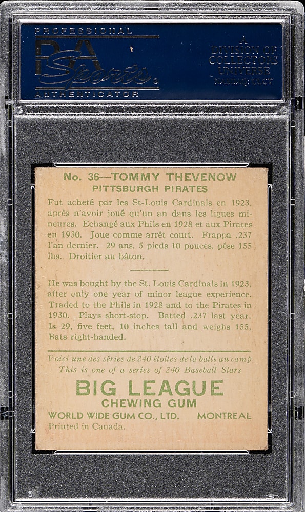 1933 V353 World Wide Gum Canadian Goudey #36 Tommy Thevenow PSA EX 5