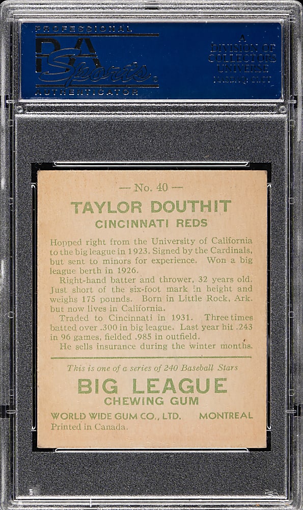 1933 V353 World Wide Gum Canadian Goudey #40 Taylor Douthit PSA EX 5