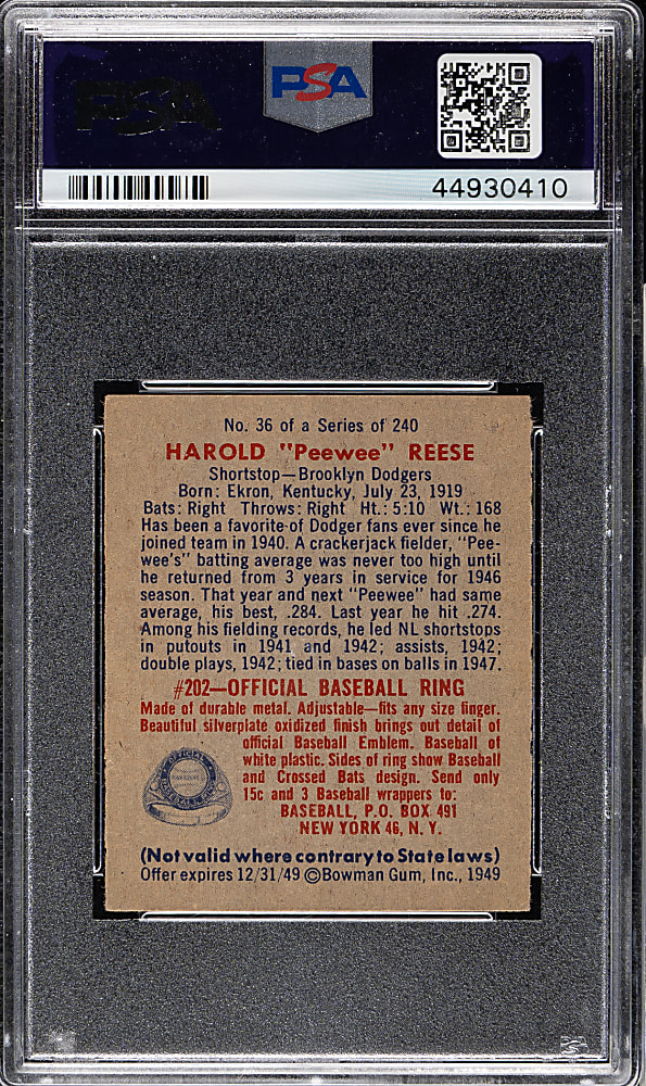 1949 Bowman #36 Pee Wee Reese PSA EX 5