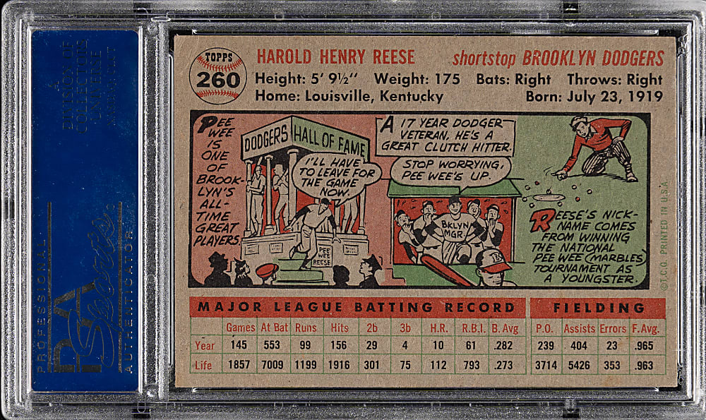 1956 Topps #260 Pee Wee Reese PSA EX 5