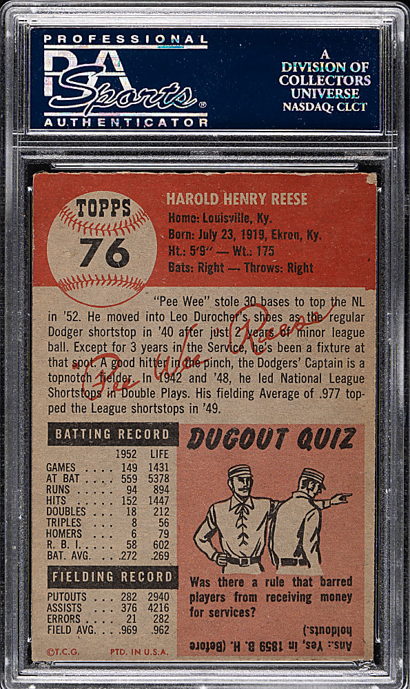 1953 Topps #76 Pee Wee Reese PSA EX 5