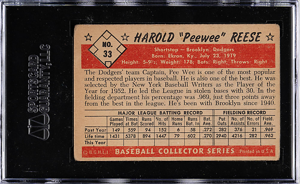 1953 Bowman Color #33 Pee Wee Reese SGC VG 40