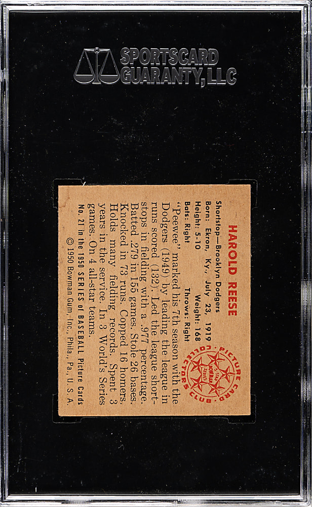 1950 Bowman #21 Pee Wee Reese SGC VG/EX+ 55