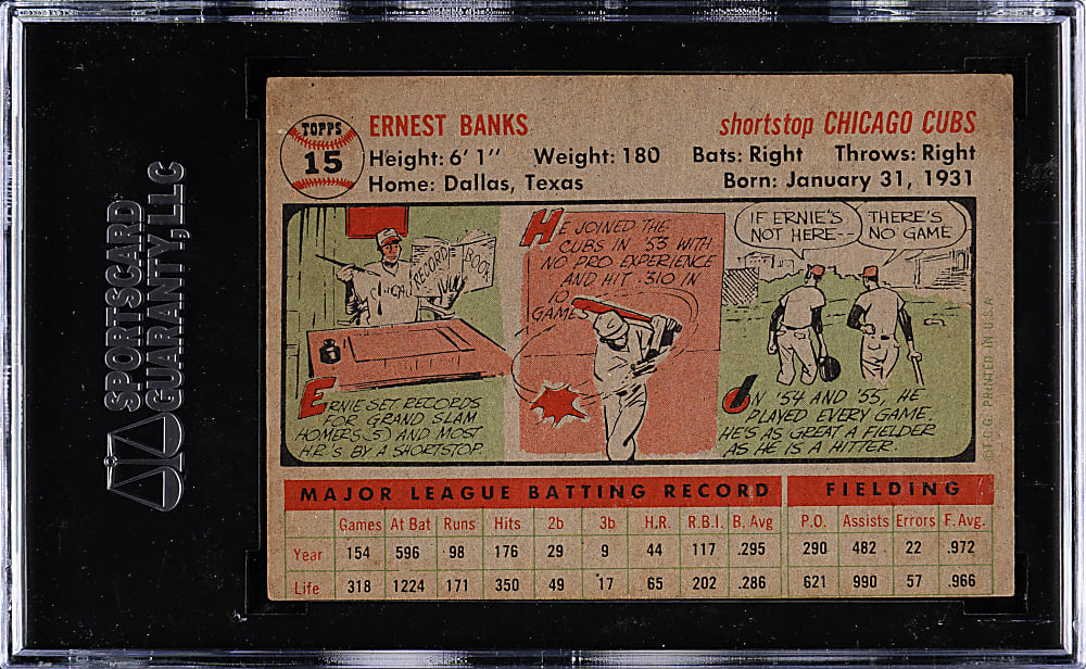 1956 Topps #15 Ernie Banks Gray Back SGC EX 60