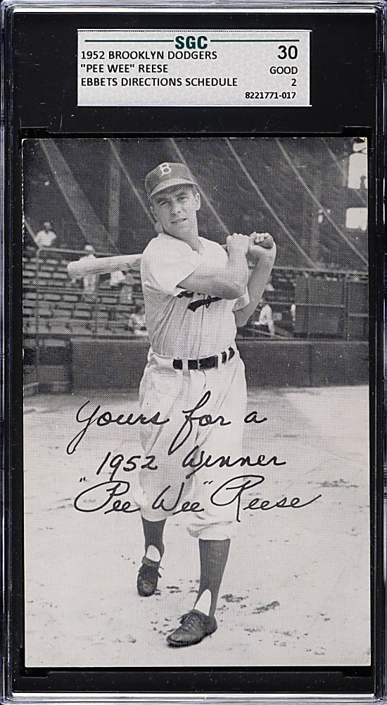1952 Brooklyn Dodgers Schedule Cards Pee Wee Reese SGC GOOD 30