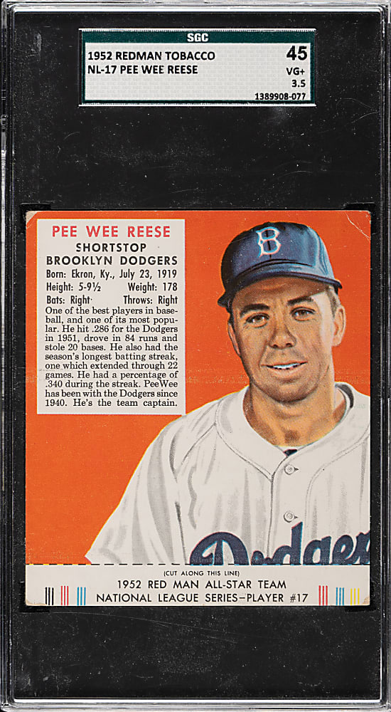 1952 Redman Tobacco #NL-17 Pee Wee Reese SGC VG+ 45