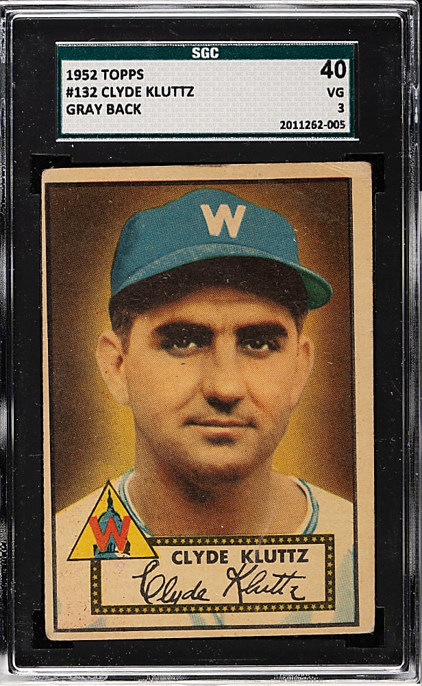 1952 Topps #132 Clyde Kluttz SGC VG 40 - "Canadian" Gray Back