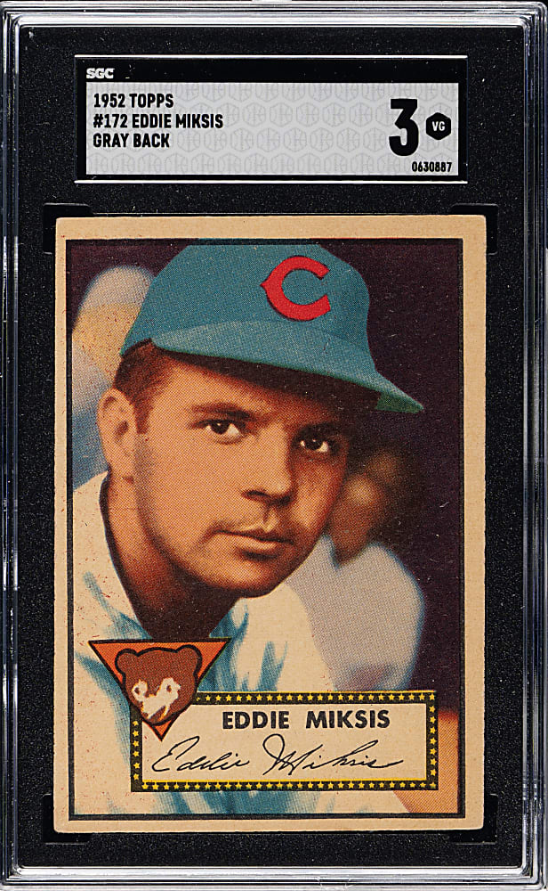 1952 Topps #172 Eddie Miksis SGC VG 3 - "Canadian" Gray Back