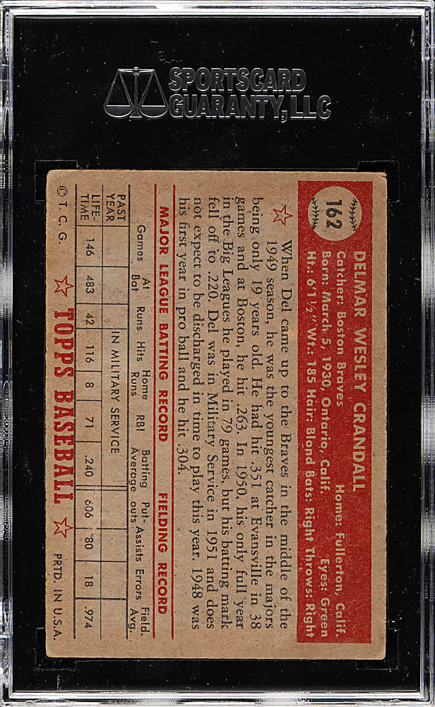 1952 Topps #162 Del Crandall SGC GOOD+ 35 - "Canadian" Gray Back