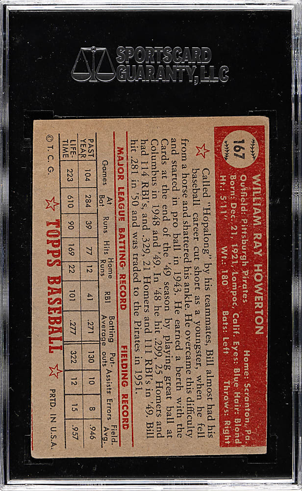 1952 Topps #167 Bill Howerton SGC GOOD+ 35 - "Canadian" Gray Back