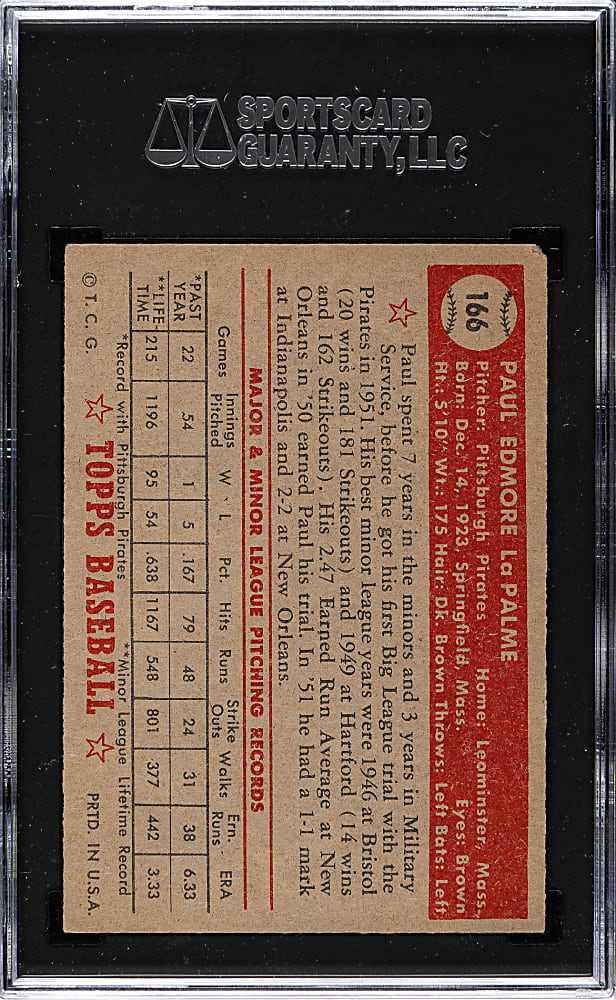 1952 Topps #166 Paul LaPalme SGC GOOD+ 2.5 - "Canadian" Gray Back