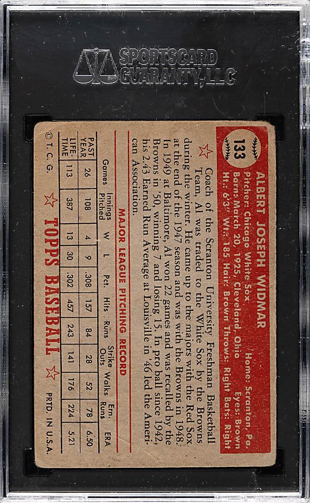 1952 Topps #133 Al Widmar SGC GOOD 30 - "Canadian" Gray Back
