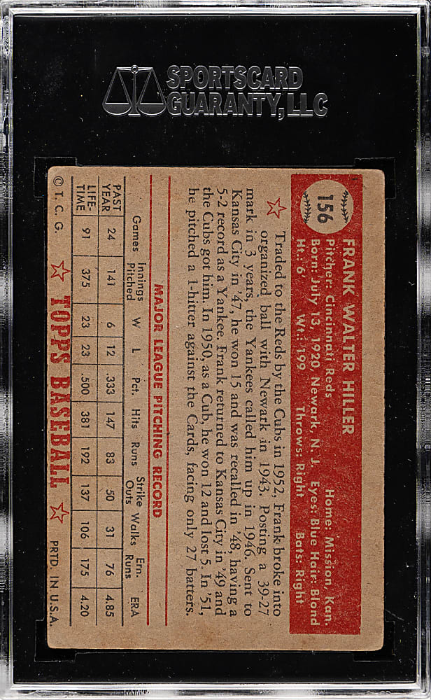 1952 Topps #156 Frank Hiller SGC GOOD 30 - "Canadian" Gray Back