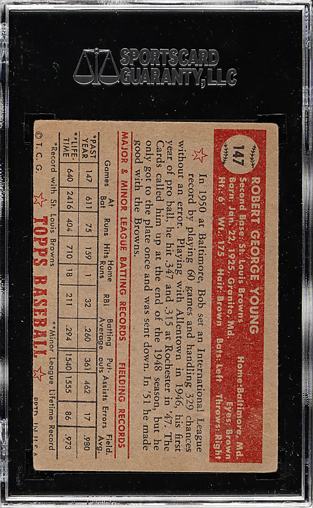 1952 Topps #147 Bob Young SGC GOOD 30 - "Canadian" Gray Back