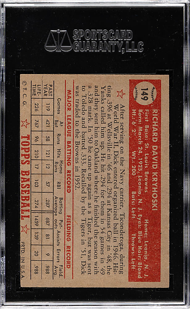 1952 Topps #149 Dick Kryhoski SGC GOOD 30 - "Canadian" Gray Back