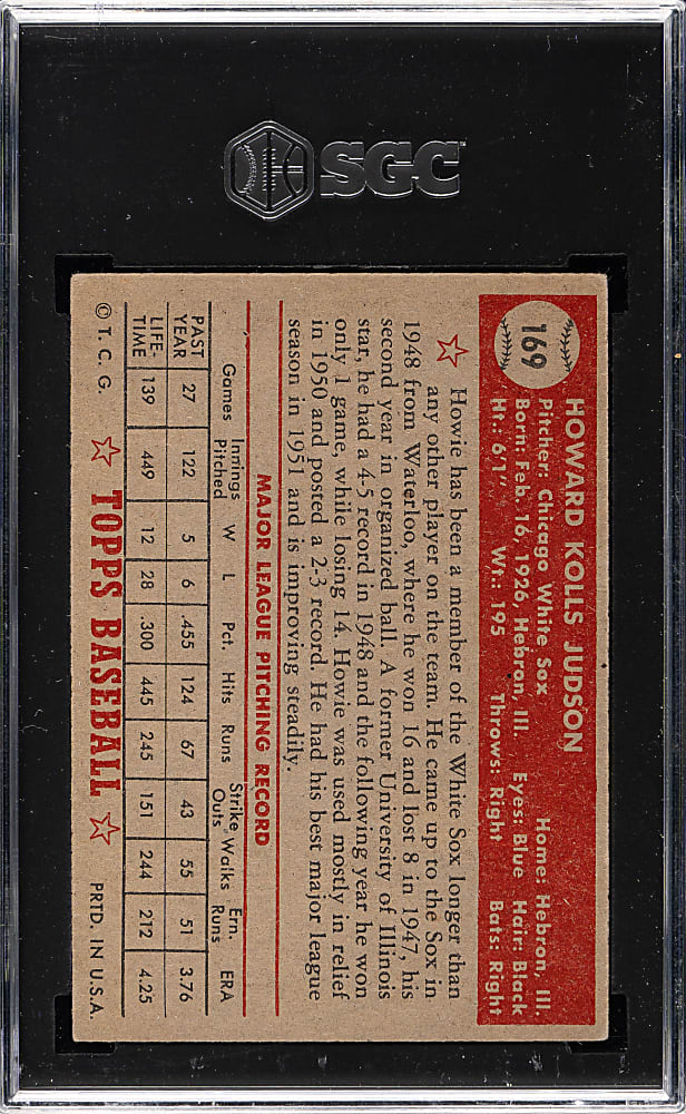 1952 Topps #169 Howie Judson SGC POOR 1 - "Canadian" Gray Back