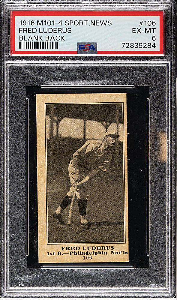 1916 M101-4 Sporting News #106 Fred Luderus PSA EX-MT 6