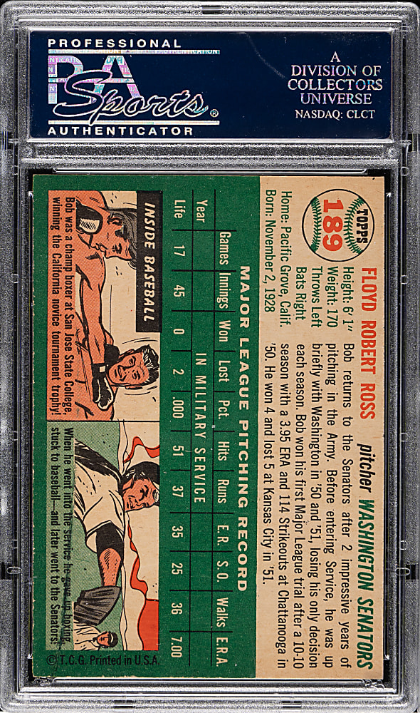 1954 Topps #189 Bob Ross PSA NM-MT 8