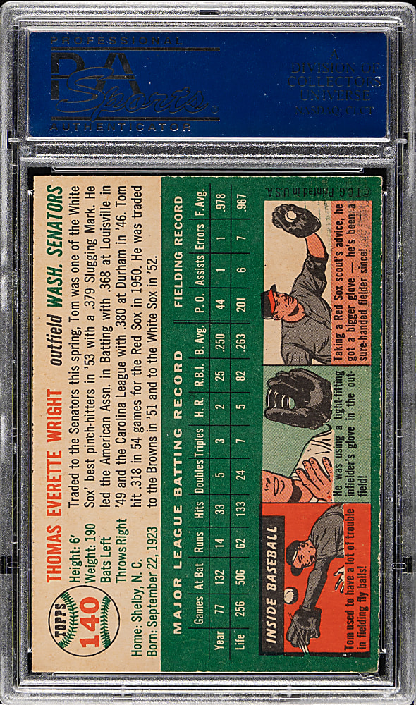1954 Topps #140 Tom Wright PSA NM-MT+ 8.5