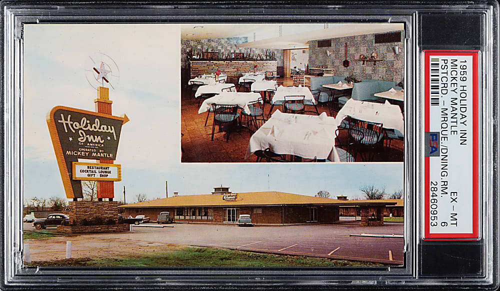 1959 Mickey Mantle's Holiday Inn Postcard PSA EX-MT 6
