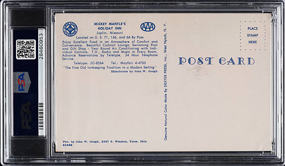 1959 Mickey Mantle's Holiday Inn Postcard PSA EX-MT 6