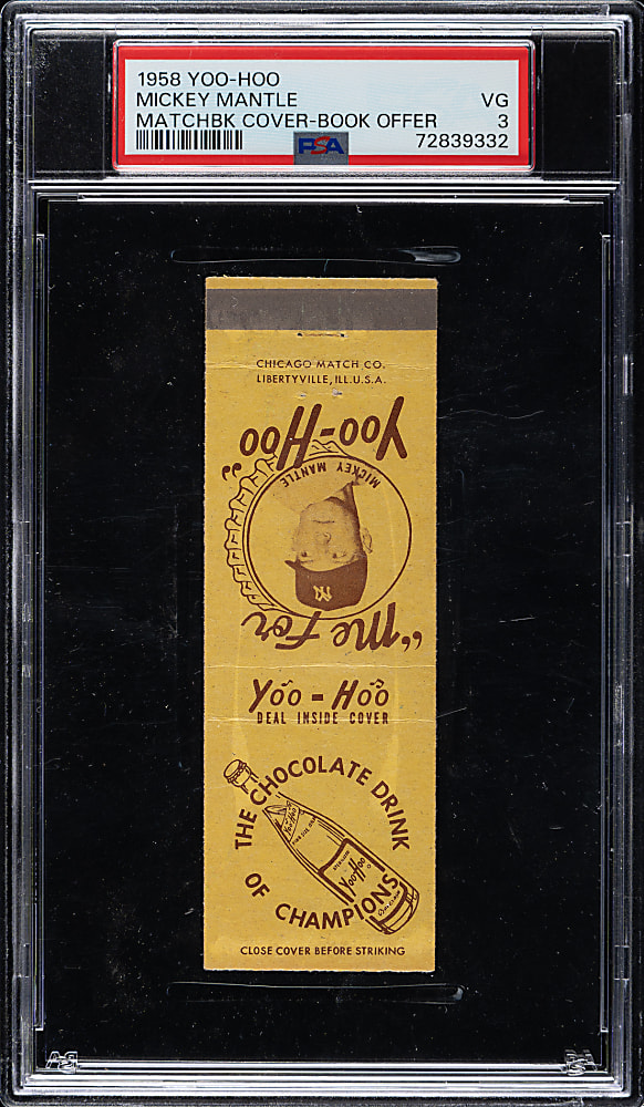 1958 Yoo-Hoo Matchbook Cover Mickey Mantle PSA VG 3